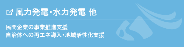 風力・水力・バイオマス他/民間企業の事業推進支援<br>自治体への再エネ導入・地域活性化支援